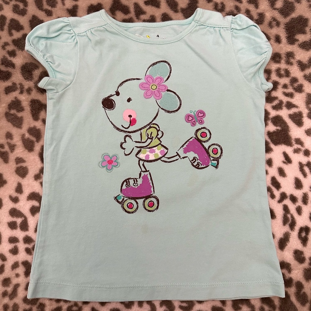 Jumping Beans Mouse on Roller Skates Graphic T-shirt in Blue Green Size 4